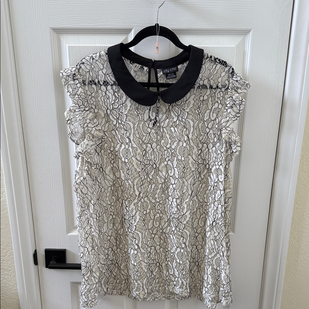 City Chic Black and Cream Lace Blouse